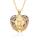 Necklace Virgin Mary Prayer, Our Lady of Guadalupe Amulet Pendant with Inlaid Zircon, Fashion Religious Jewelry Necklace for Women Jewelry Gift