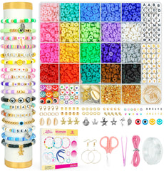 Dowsabel Clay Beads Bracelet Making Kit  5000 Pcs Preppy Polymer Clay Beads with Charms Kit for Jewelry Making, DIY Arts and Crafts Birthday Gifts Toys