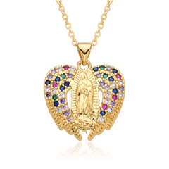 Necklace Virgin Mary Prayer, Our Lady of Guadalupe Amulet Pendant with Inlaid Zircon, Fashion Religious Jewelry Necklace for Women Jewelry Gift