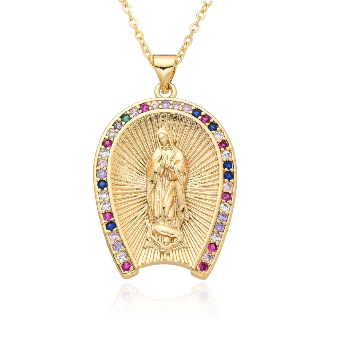 Necklace for Women Men, Blessed Virgin Mary Pendant, Virgen de Guadalupe Faith Chain Jewelry Amulet Religious Gift Inlaid Zircon