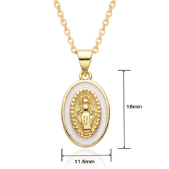 Necklace for Women Men, Virgin Mary Catholic Pendant, Our Lady of Guadalupe Faith Pendant, Religious Birthday Gift Amulet Jewelry, Dainty Oval Brass Oil Drop Choker