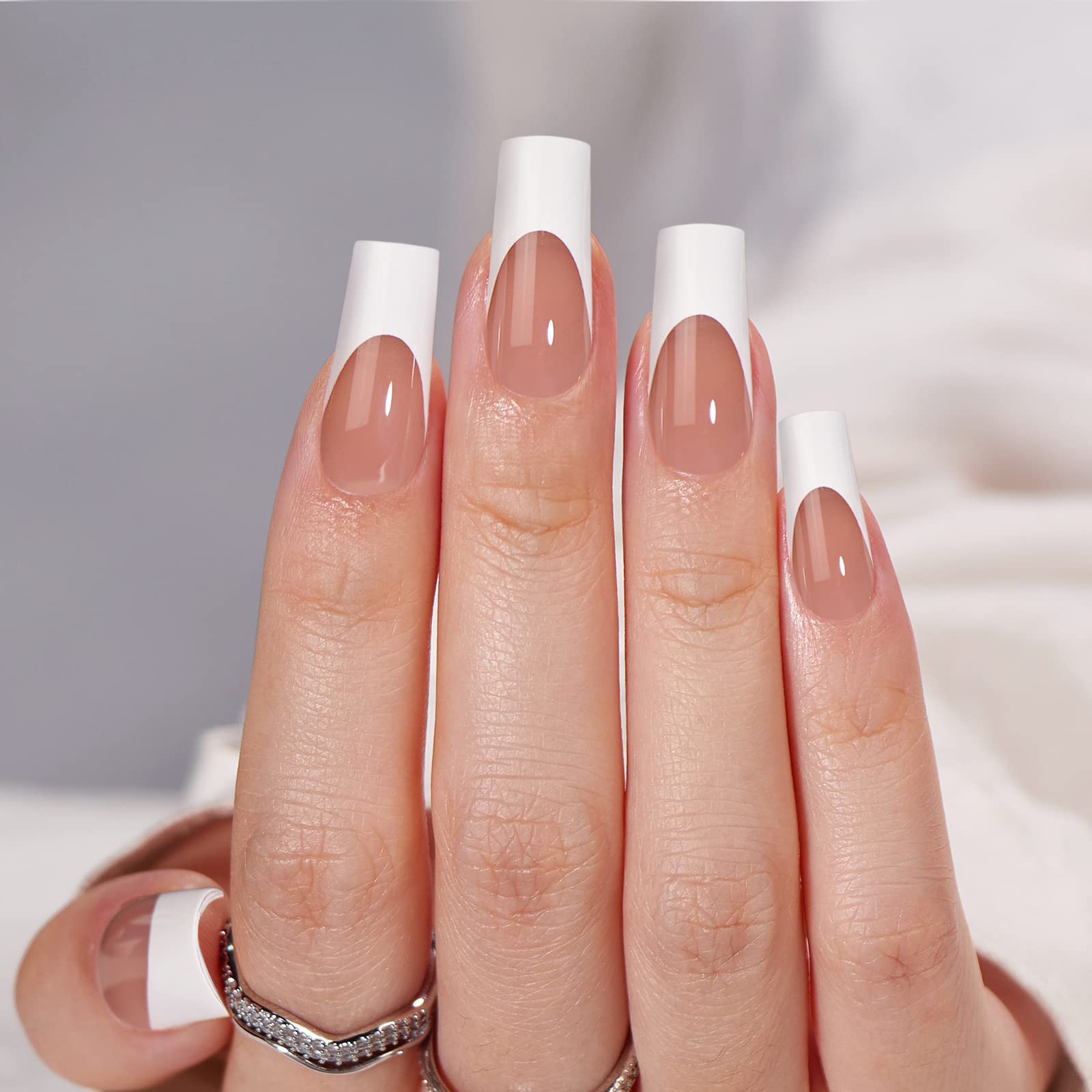 White Press On Nails Short - BTArtbox Supremely Fit & Natural Soft Gel Press on Nails Almond