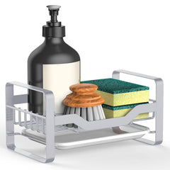 Kitchen Sink Caddy Sponge Holder,Organizer for Soap Brush Dispenser,Countertop Sink Caddy Organizer with Removable Drain Tray