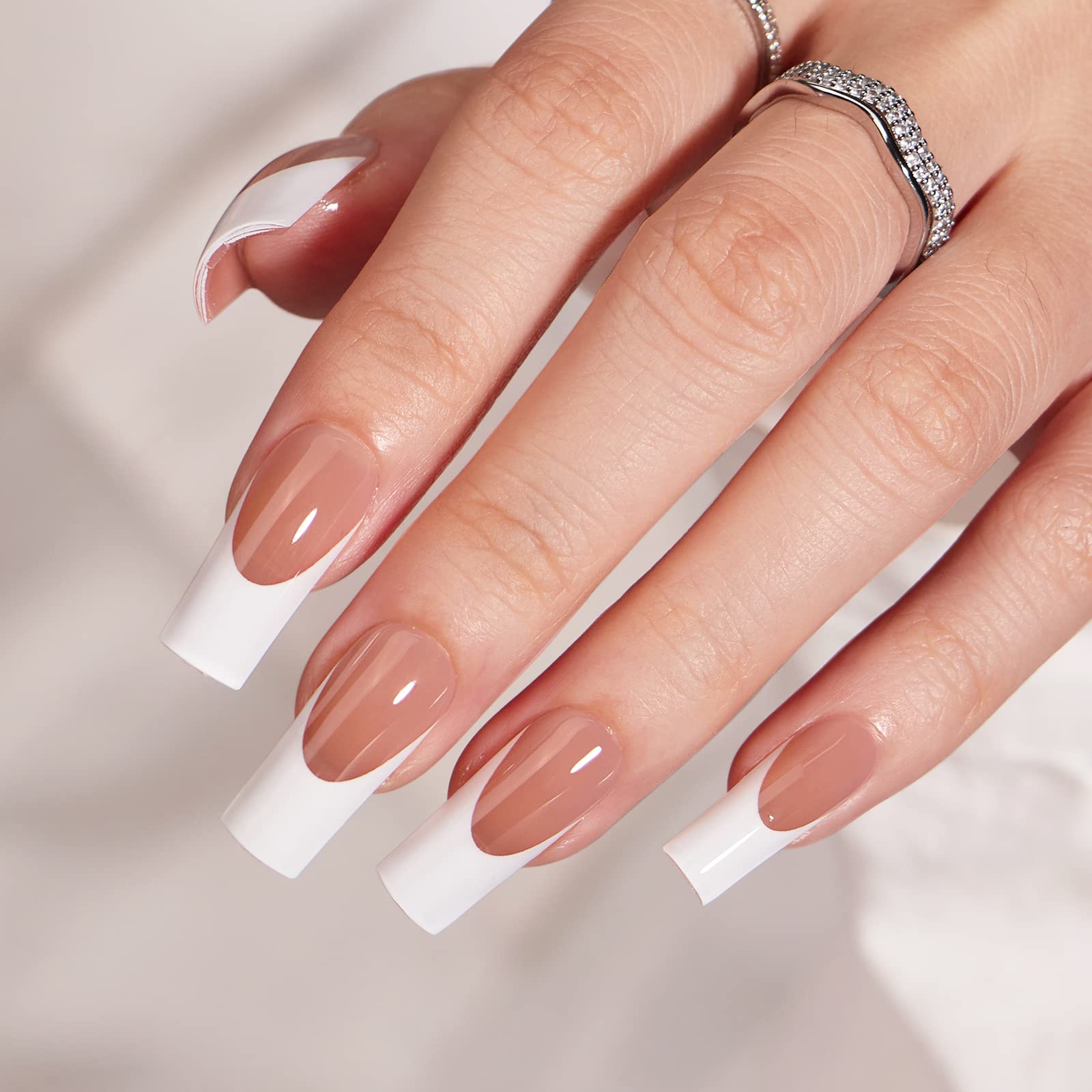 White Press On Nails Short - BTArtbox Supremely Fit & Natural Soft Gel Press on Nails Almond