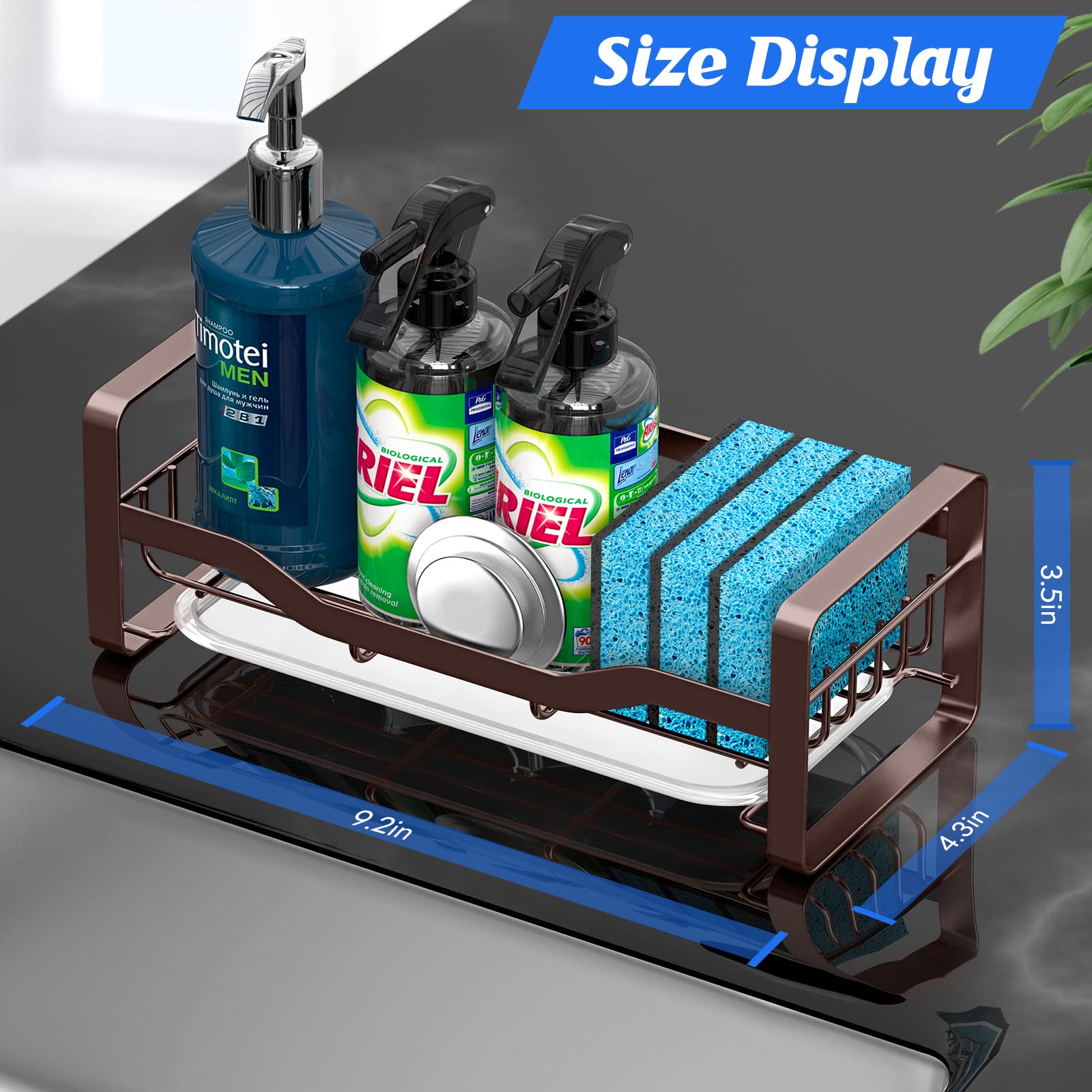 Kitchen Sink Caddy Sponge Holder,Organizer for Soap Brush Dispenser,Countertop Sink Caddy Organizer with Removable Drain Tray