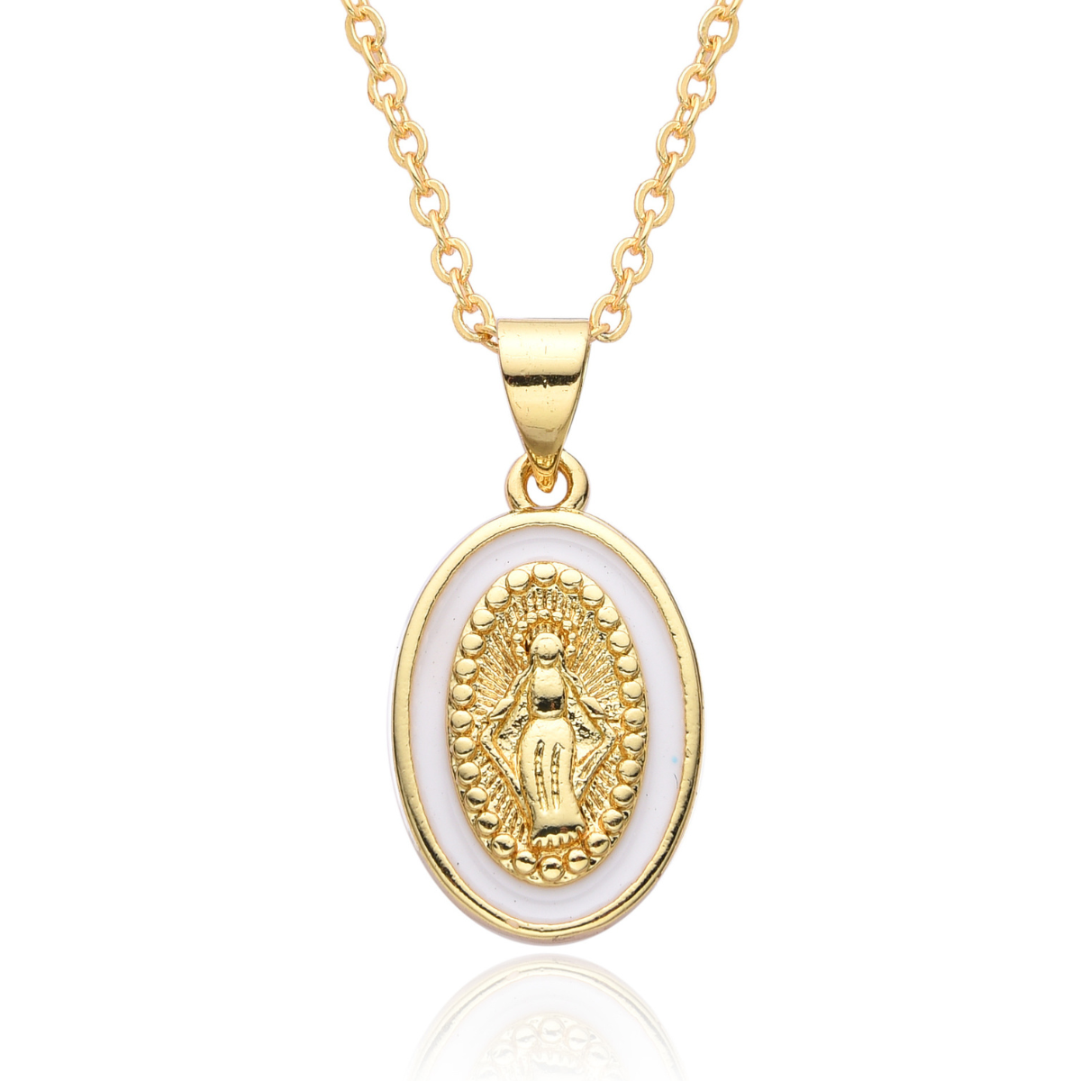 Necklace for Women Men, Virgin Mary Catholic Pendant, Our Lady of Guadalupe Faith Pendant, Religious Birthday Gift Amulet Jewelry, Dainty Oval Brass Oil Drop Choker