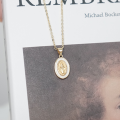 Necklace for Women Men, Virgin Mary Catholic Pendant, Our Lady of Guadalupe Faith Pendant, Religious Birthday Gift Amulet Jewelry, Dainty Oval Brass Oil Drop Choker