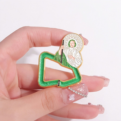 Jesus Hat Hanging Chain, Christian Religion Metal Enamel Brooch Suit Stud Lapel Pin, Green Decoration Pin Chic Badge